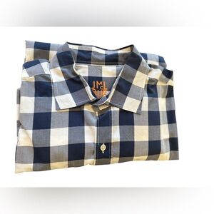 J McLaughlin Blue and White‎ Plaid Men's Casual Shirt Size Large